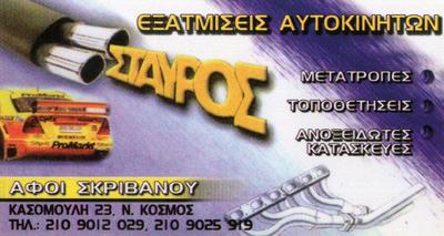 ΕΞΑΤΜΙΣΕΙΣ ΑΥΤΟΚΙΝΗΤΩΝ ΝΕΟΣ ΚΟΣΜΟΣ - ΚΑΤΑΛΥΤΕΣ ΑΥΤΟΚΙΝΗΤΩΝ ΝΕΟΣ ΚΟΣΜΟΣ - ΣΚΡΙΒΑΝΟΣ ΣΤΑΥΡΟΣ