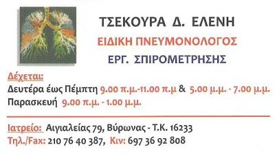 ΤΣΕΚΟΥΡΑ ΕΛΕΝΗ - ΕΙΔΙΚΗ ΠΝΕΥΜΟΝΟΛΟΓΟΣ ΒΥΡΩΝΑΣ - ΠΝΕΥΜΟΝΟΛΟΓΟΙ ΒΥΡΩΝΑΣ - ΦΥΜΑΤΙΟΛΟΓΟΣ ΒΥΡΩΝΑΣ