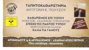 ΤΑΠΗΤΟΚΑΘΑΡΙΣΤΗΡΙΟ ΑΧΑΡΝΕΣ ΑΤΤΙΚΗ - ΚΑΘΑΡΙΣΜΟΣ ΕΠΙ ΤΟΠΟΥ ΜΟΚΕΤΩΝ ΣΤΡΩΜΑΤΩΝ ΣΑΛΟΝΙΩΝ-ΑΝΤΙΓΟΝΗ ΠΟΛΥΖΟΥ